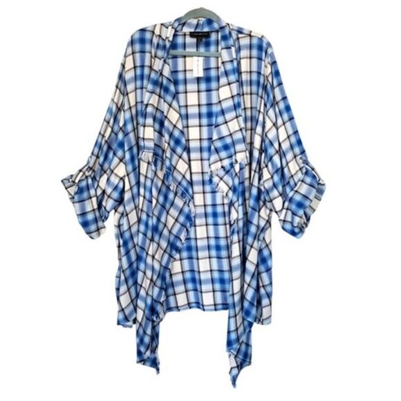 NWT Lane Bryant Plaid Flannel Drape Front Overpiece Roll-Tab Sz 34/36 Layer - Picture 2 of 8